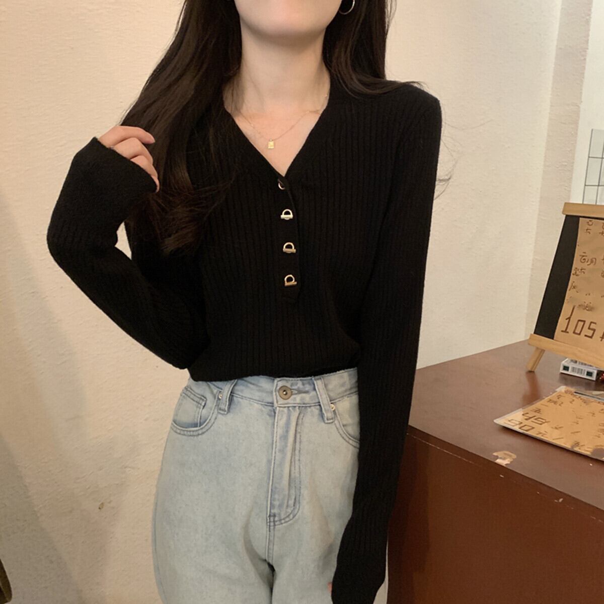 【tops】Vネックニットトップス　M27239