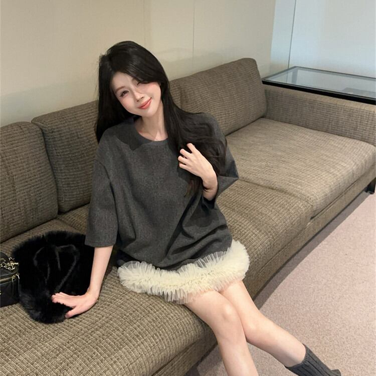 【dress】裹起毛レースドッキングワンピース　M28775