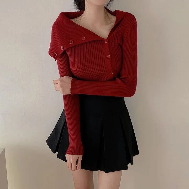 【tops】ボタンデザインニットトップス　M26662