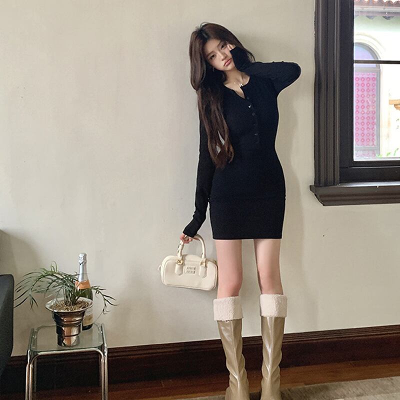 【dress】タイトニットワンピース Q6915