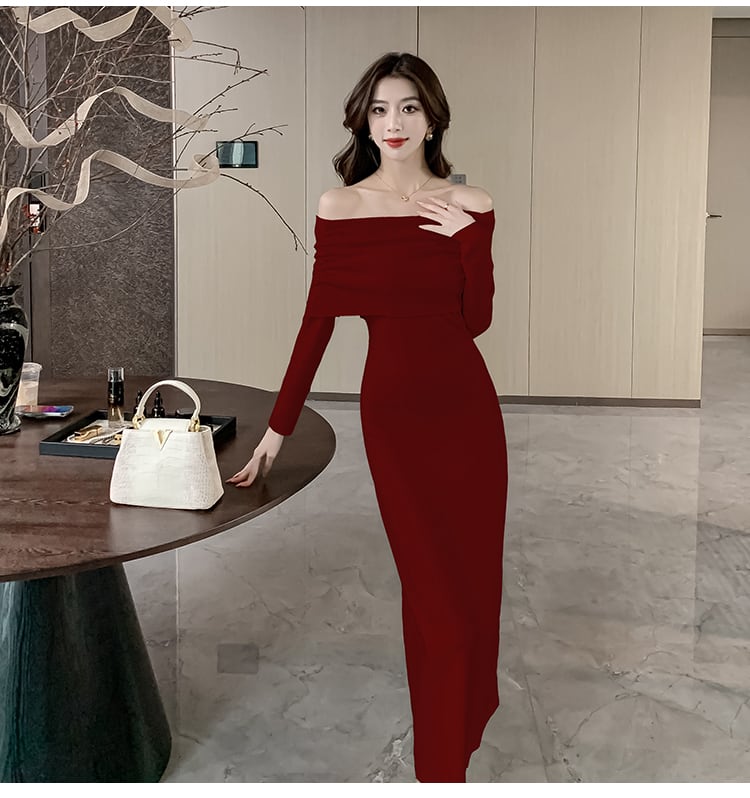 【dress】オフショルダーニットワンピース　M28026