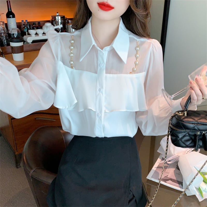 【tops】フリルシャツトップス　M25659