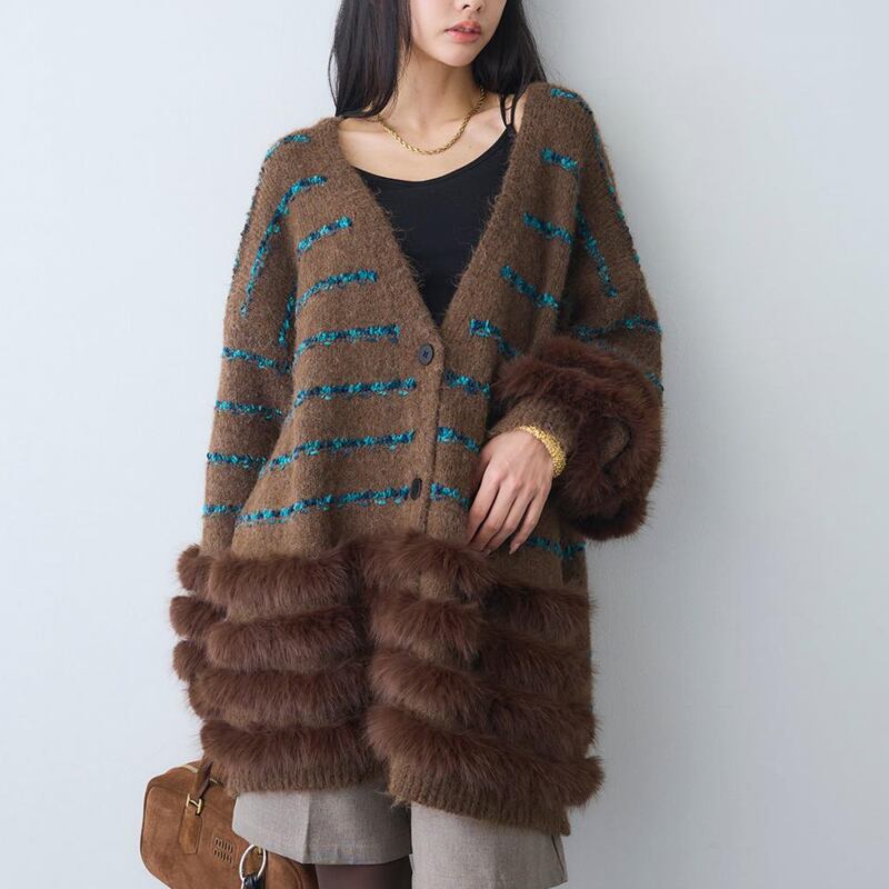 【outer】ファードッキングニットカーディガン Q7027