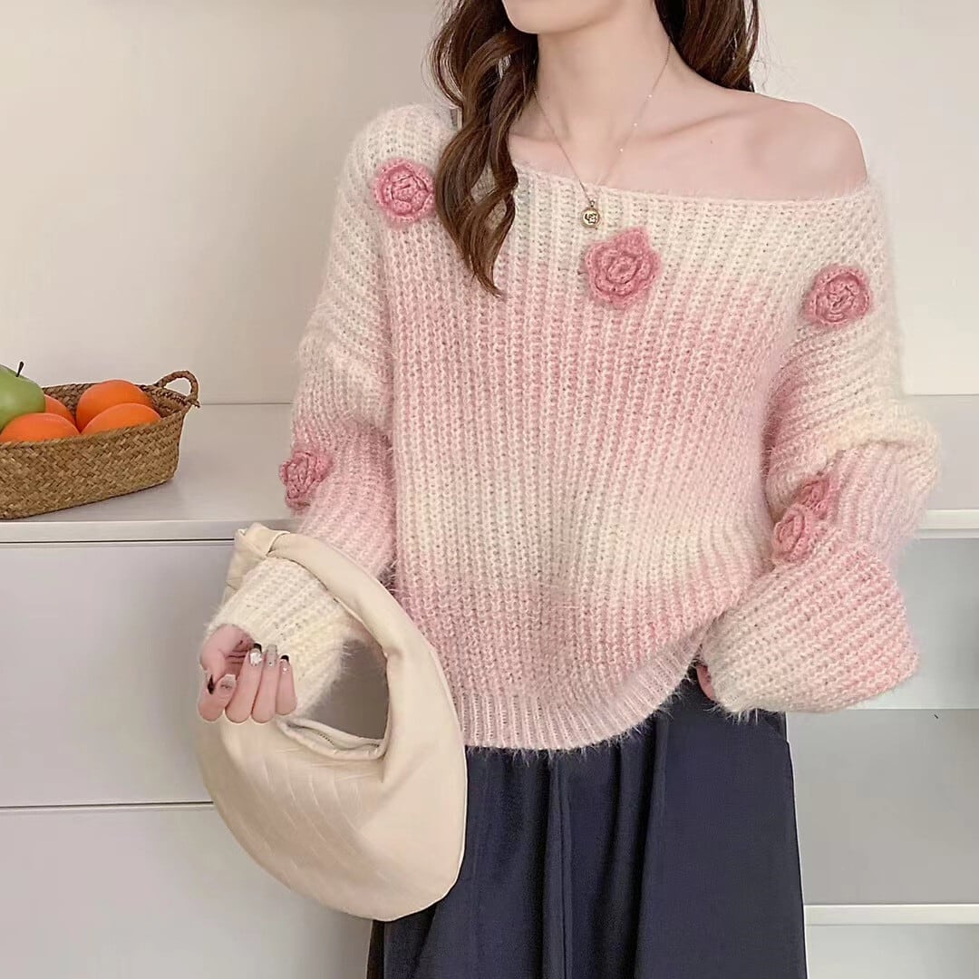 【tops】立体フラワーニットセーター　M29047