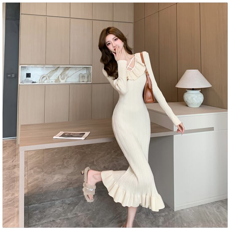 【dress】フリルニットワンピース　M28585