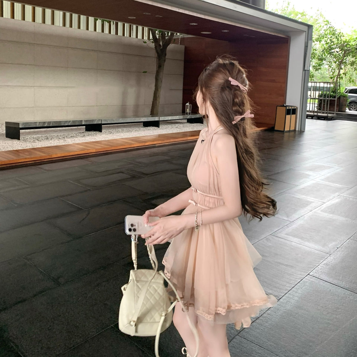 【dress】バックリボンチュールミニワンピース　M31380