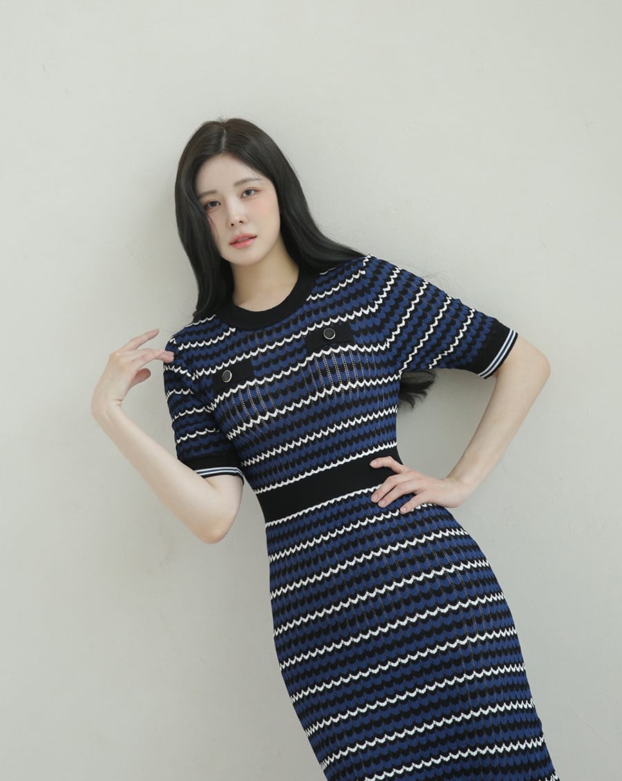 【dress】ボーダー柄ニットワンピース　M24916