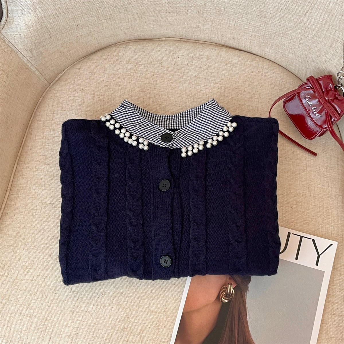 【outer】パールドッキングニットカーデ　M29223