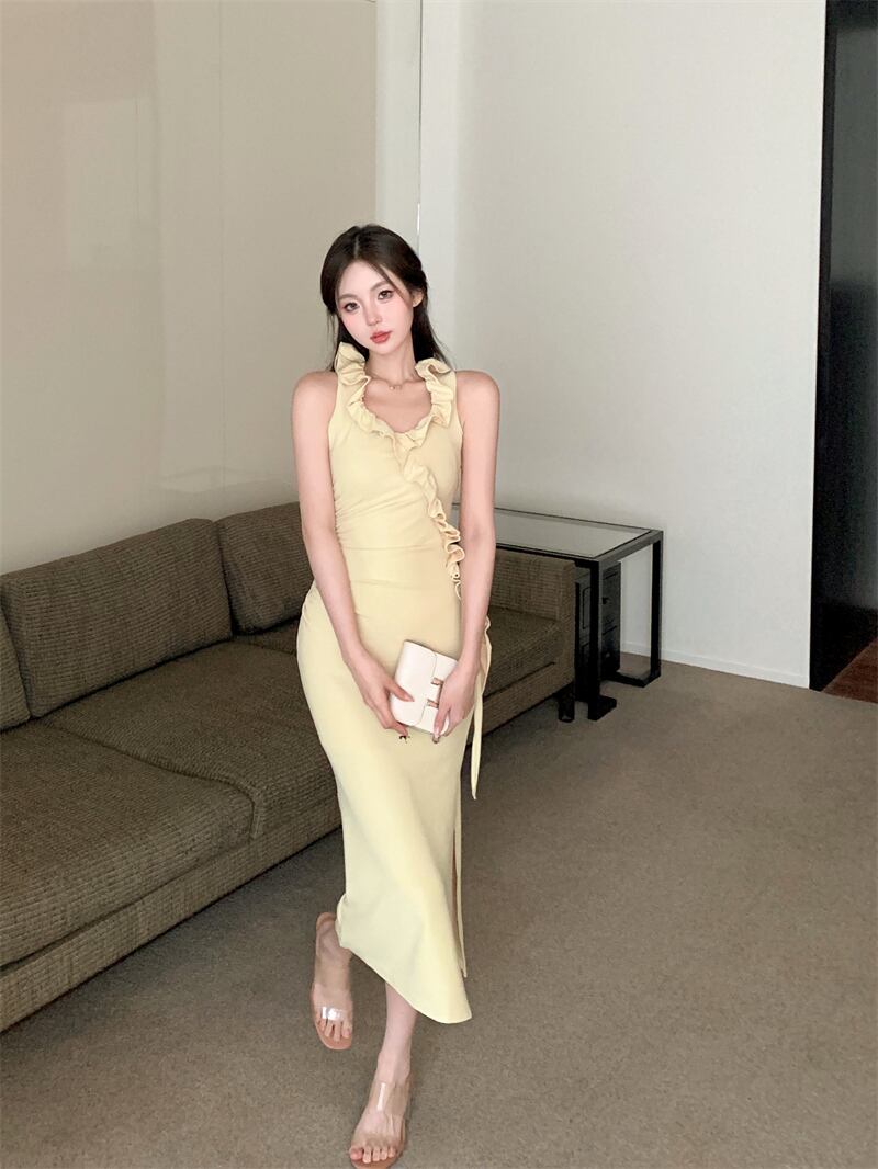 【dress】ギャザースリットワンピース G21324