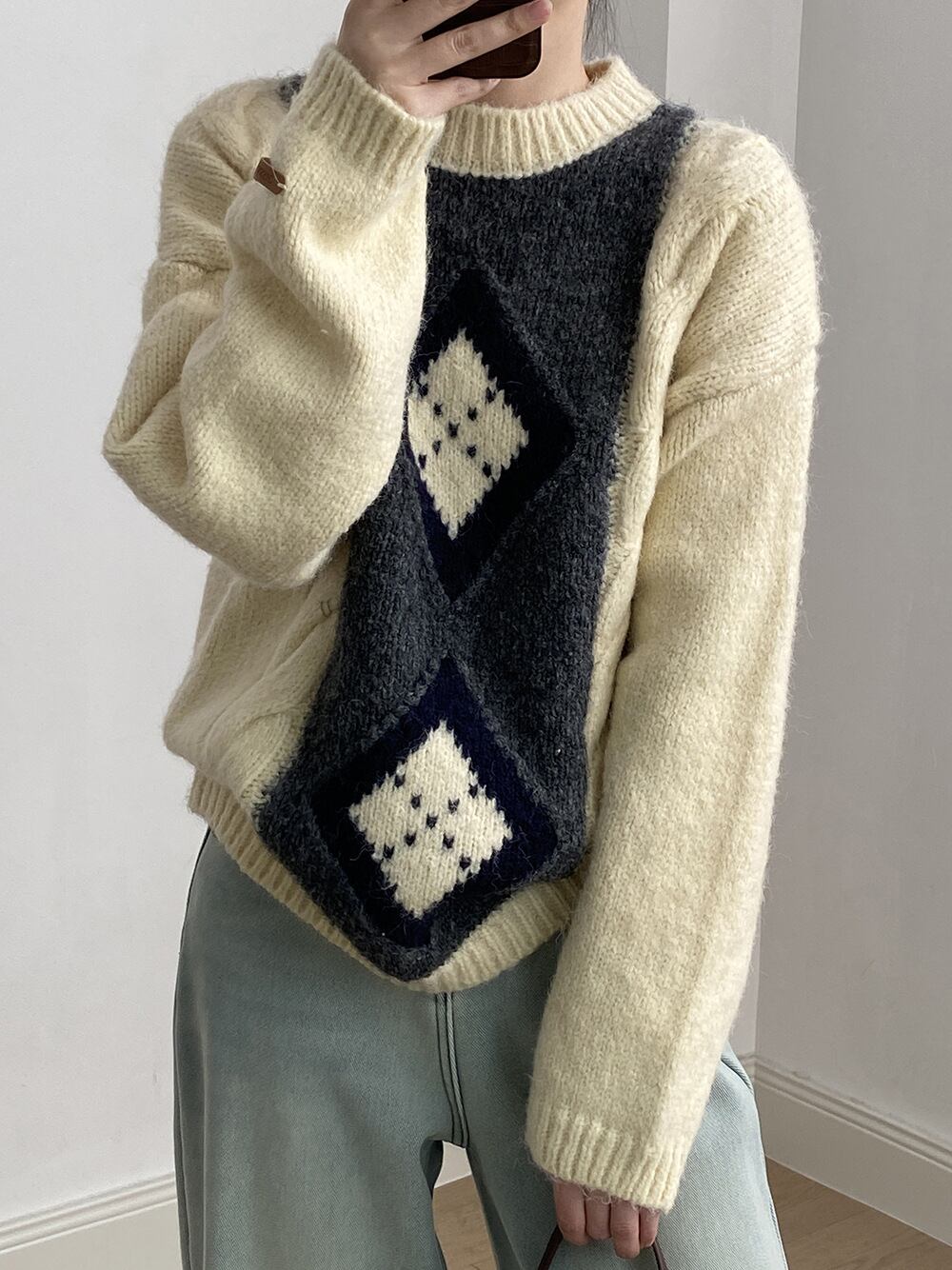 【tops】配色ニットセーター　M28575