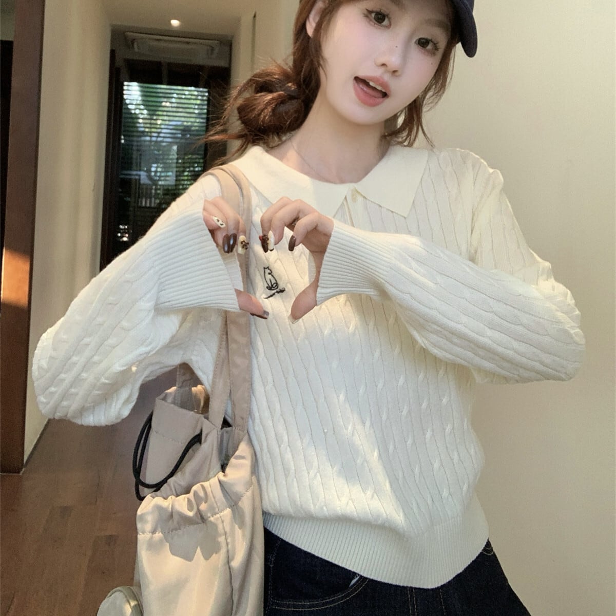 【tops】折り襟ニットセーター　M27358