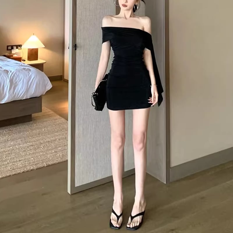 【dress】オフショルダーミニタイトワンピース Q8397