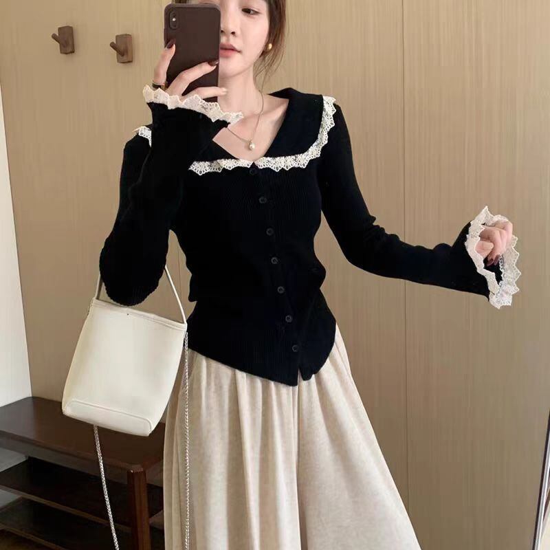 【tops】レース切り替えニットカーデ　M27552
