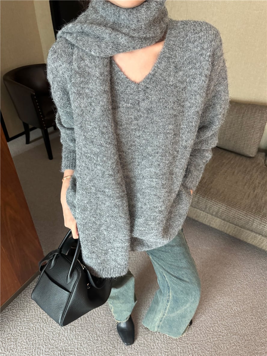 【tops】ニットセーターマフラー付き　M28669