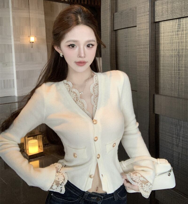 【outer】レースドッキングニットカーデ　M28138