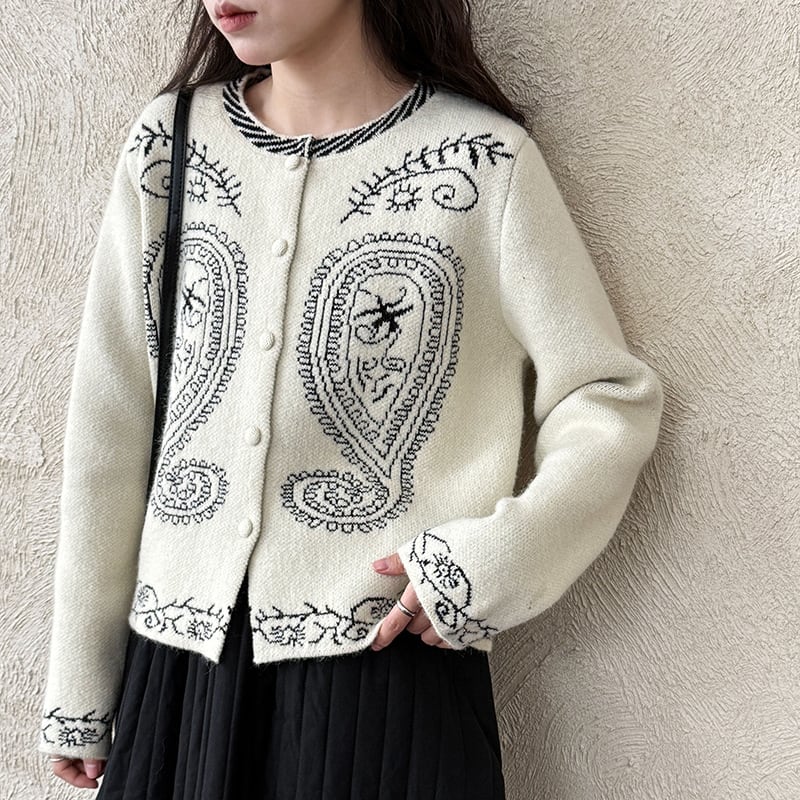 【outer】刺繡柄ニットコート Q7032
