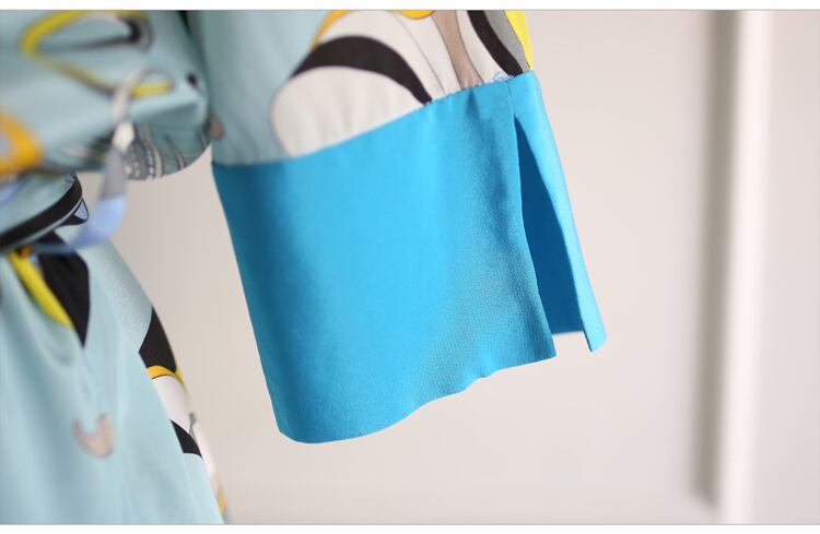 【dress】韓国風気質満点ファッション折り襟不規則 プリントワンピース G0398