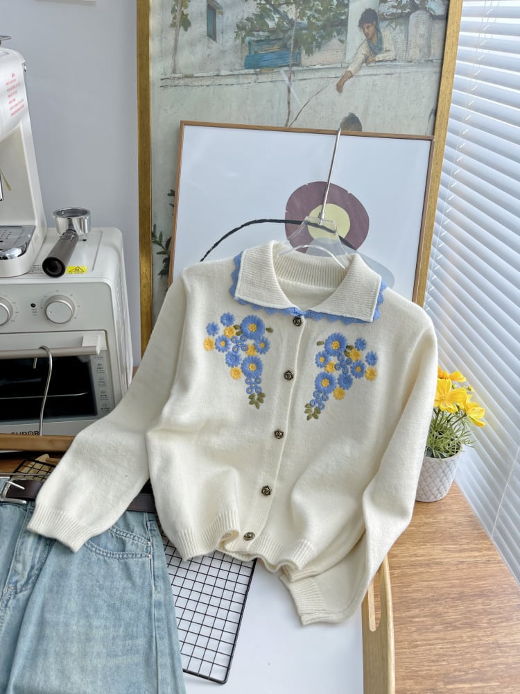 【outer】刺繍ニットカーデ　M25883