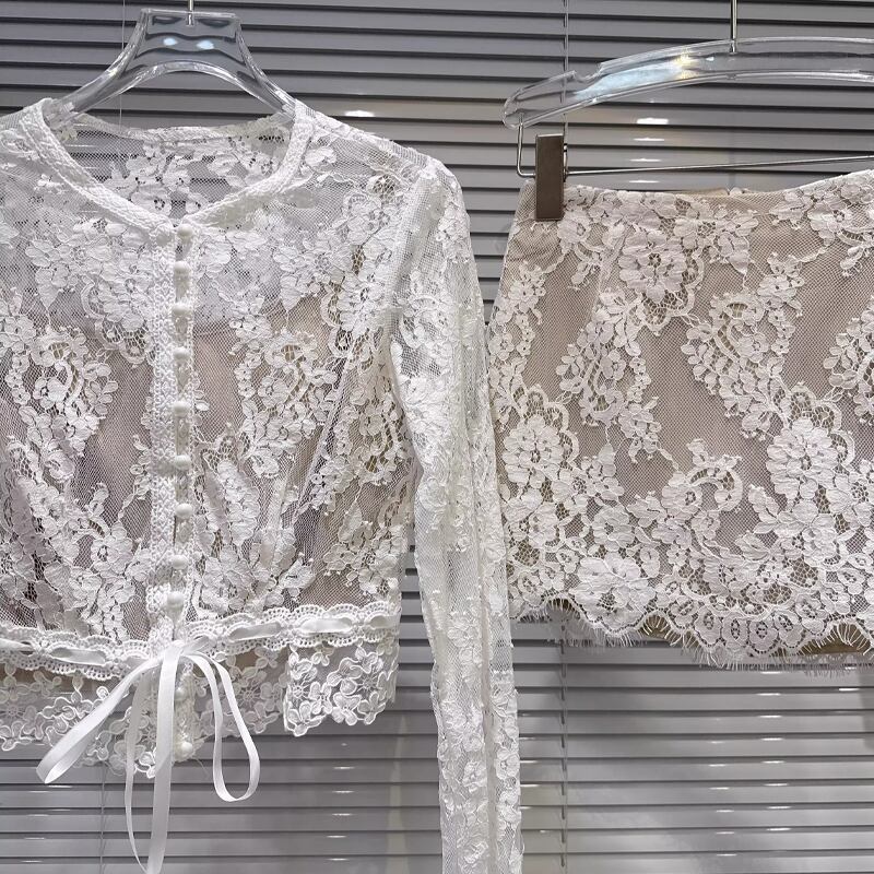【set】レーストップス×ミニスカートセット Q7747