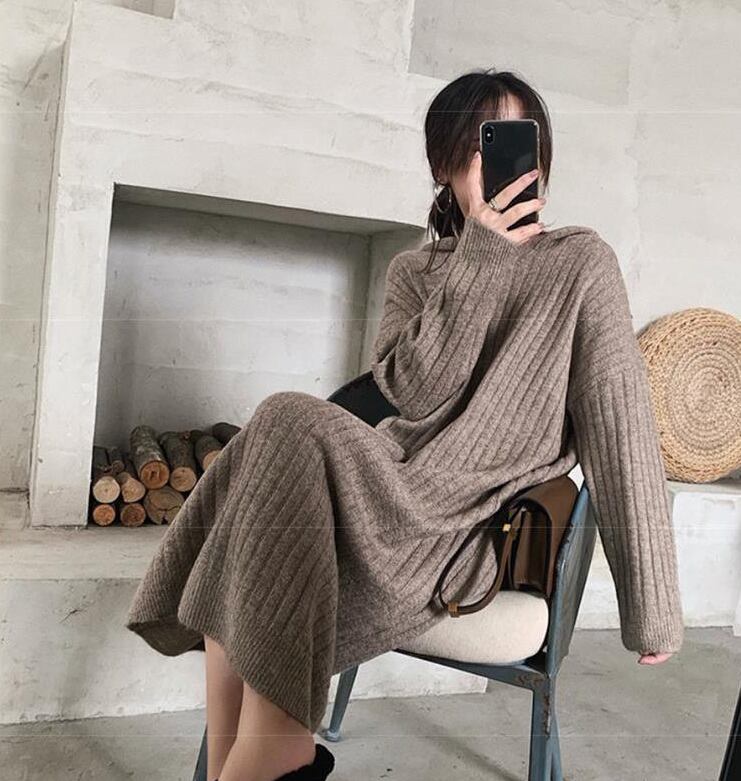 【dress】韓流スタイル好感度UP!気質満点秋冬新作レトロルーズニットワンピース G2346