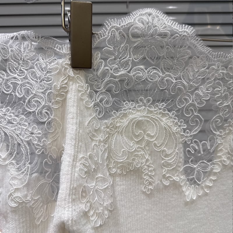 【tops】レースドッキングニットトップス Q7452