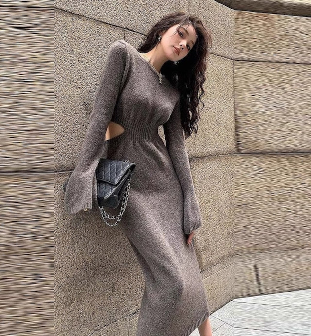 【dress】ウエストカットニットワンピースF8470