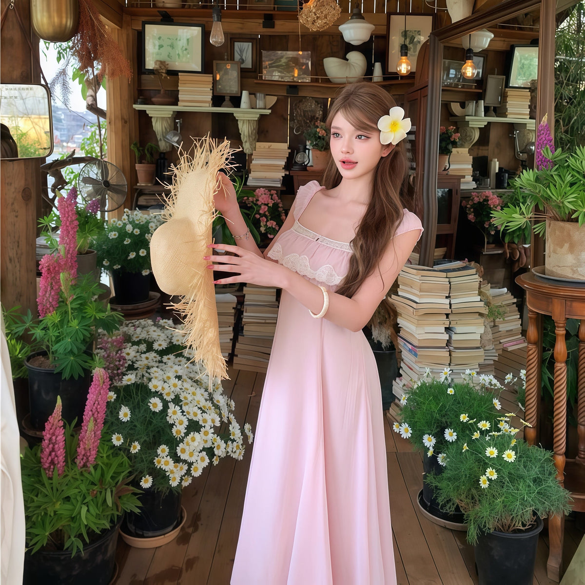 【dress】レースドッキングフリルロングワンピース　N3557