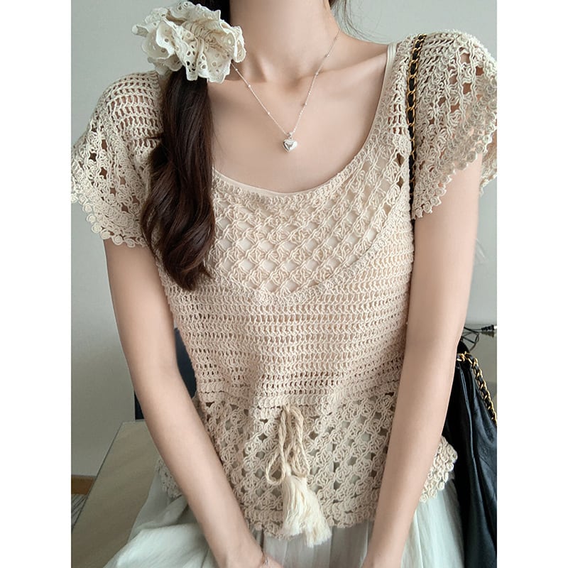 【tops】カットワークニットトップス　M24900