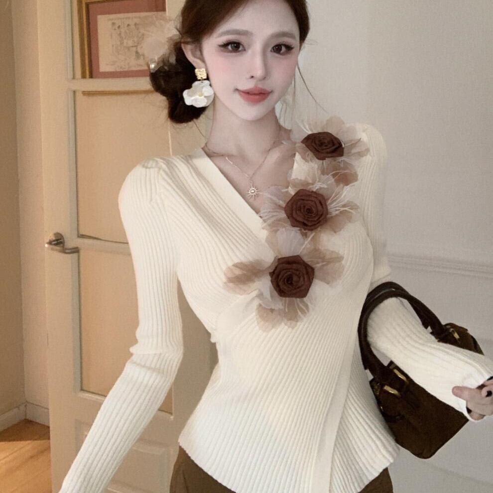 【tops】立体フラワークロスニットトップス　M29131