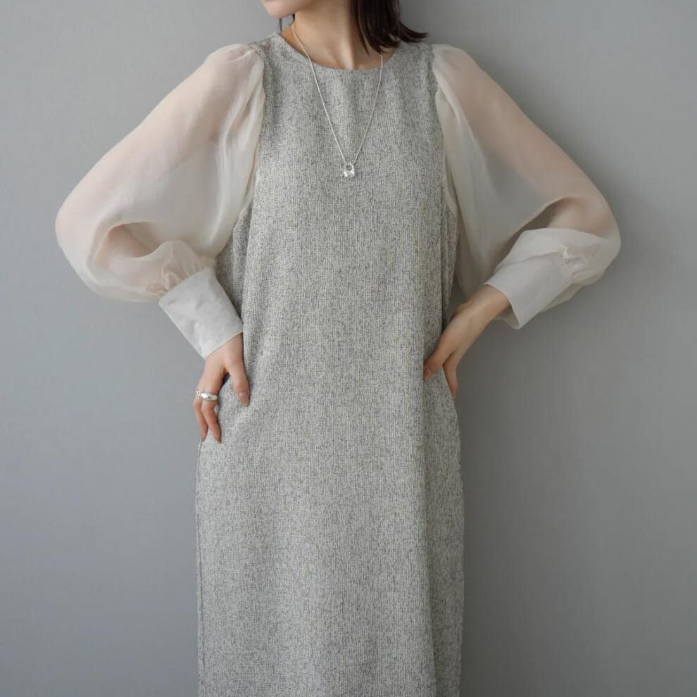 【dress】シアースリーブドッキングワンピース　N2964