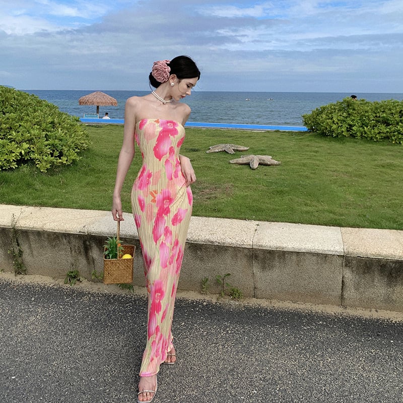 【dress】ベアトッププリントワンピース　M25004