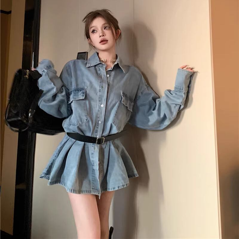 【dress】Aラインデニムワンピース Q8179