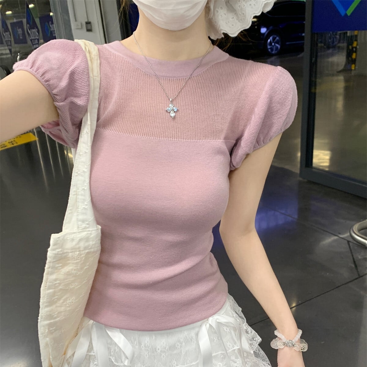 【tops】パフスリーブニットトップス　M29600