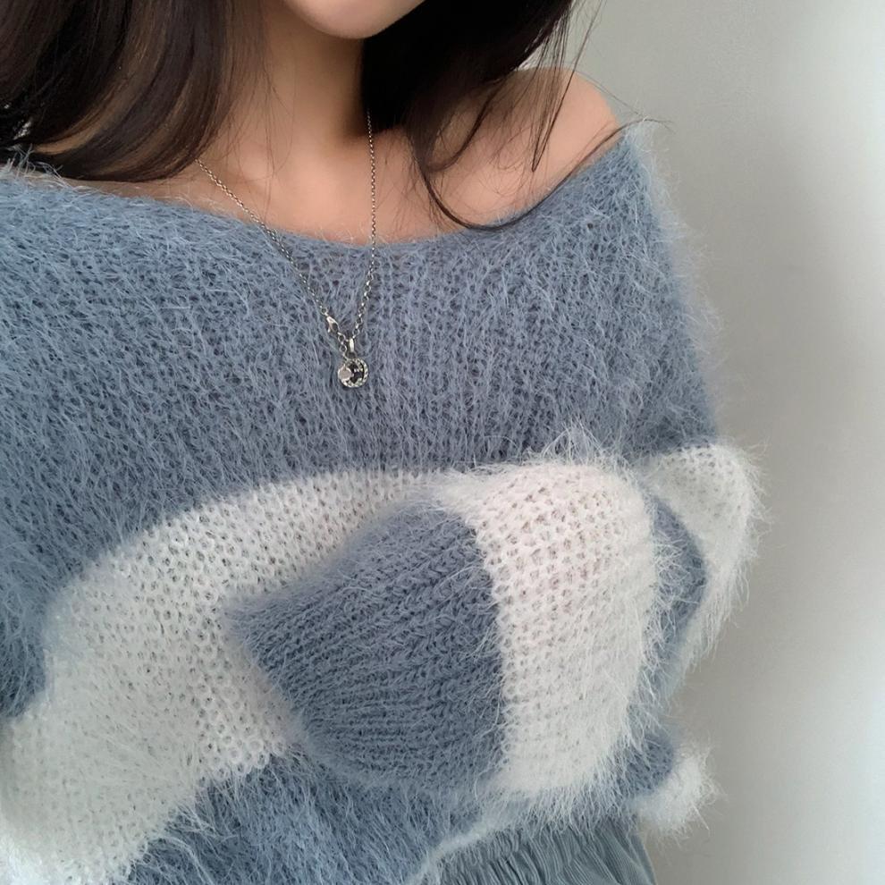 【tops】ボーダー柄ニットセーター　M26352