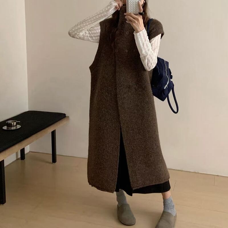 【outer】ハイネックロングニットカーディガン Q7328