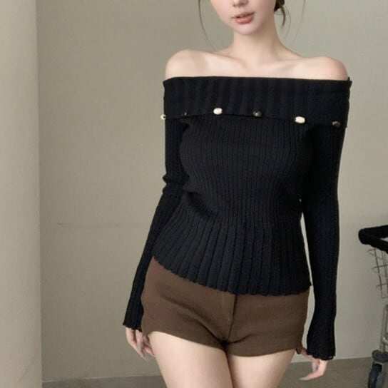 【tops】ボートネックニットトップス　M29637