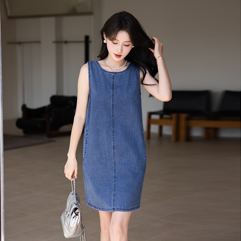 【dress】ノースリーブデニムワンピース Q8420