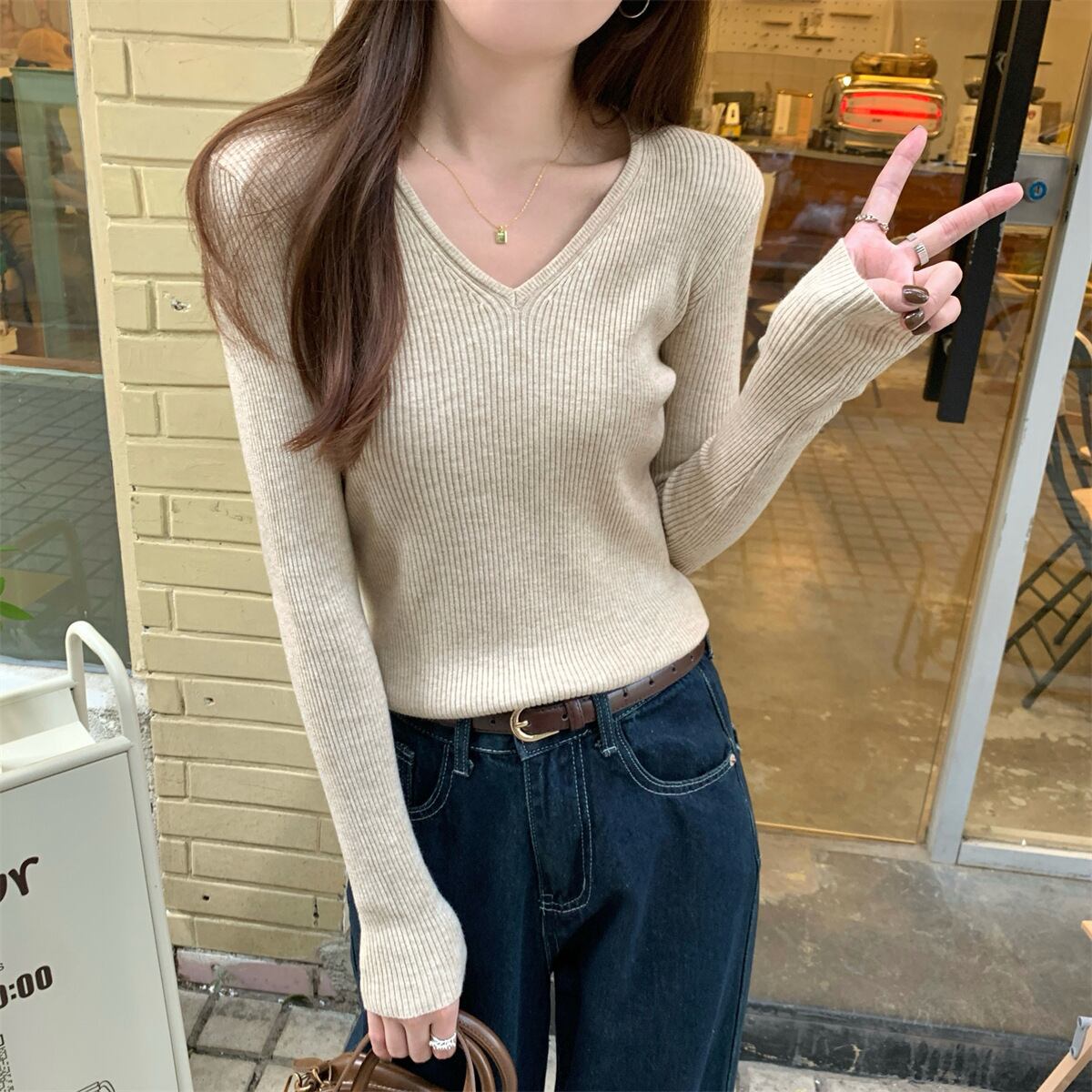 【tops】Vネックニットトップス　M29064