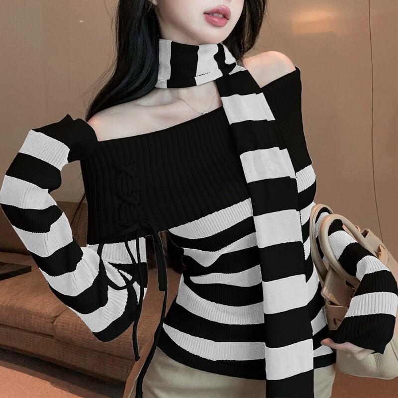 【tops】ボーダー柄ニットセーター　M27825