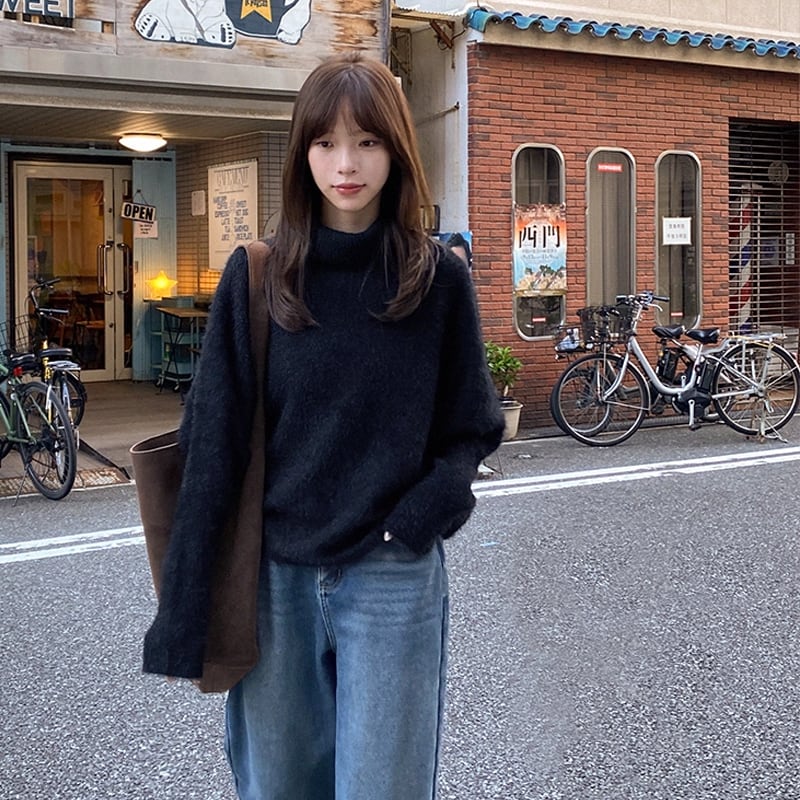 【tops】ハイネックニットトップス Q7393
