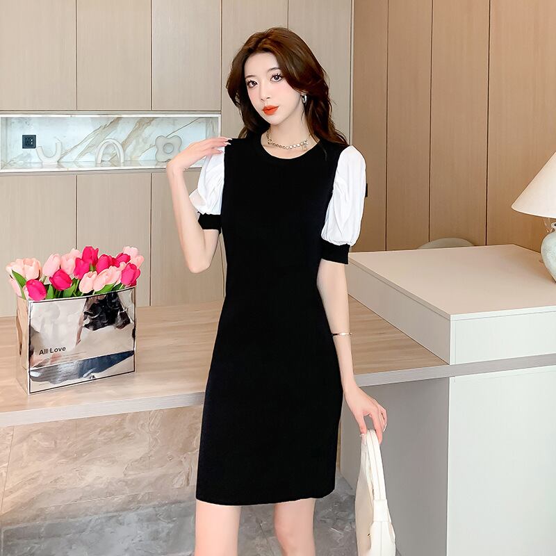 【dress】ラウンドネック切り替えワンピースF7284