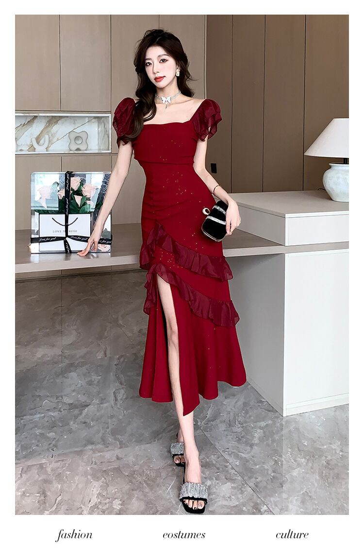 【dress】フリル不規則スリットワンピース G20665