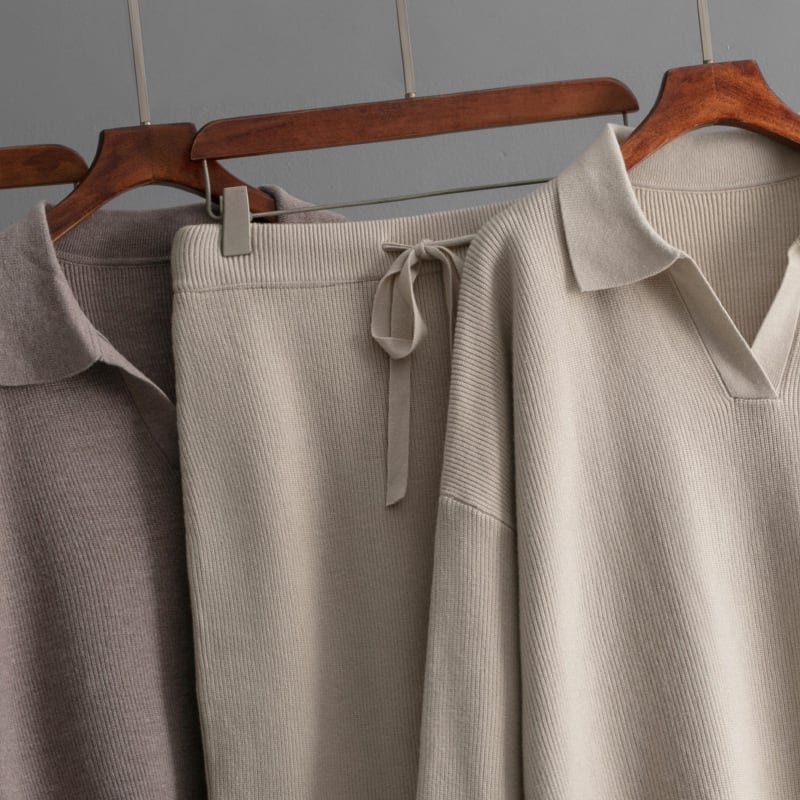 【set】POLOネックニットセーター+スカートセット　M27333