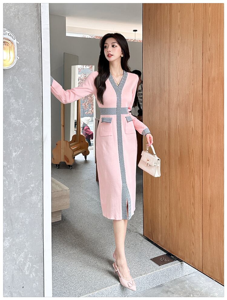 【dress】Vネックニットワンピース　M28034