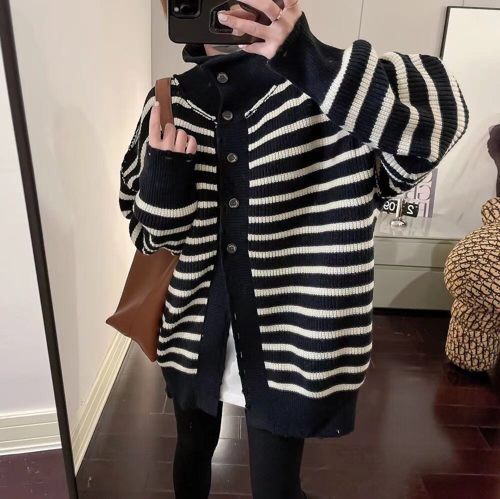 【outer】ボーダー柄ニットカーデ　M27153