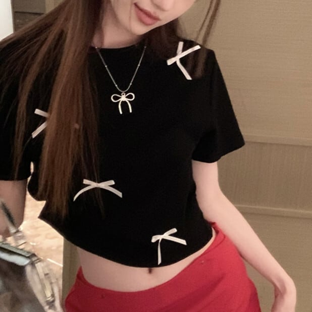 【tops】リボン付きTシャツ　M24440