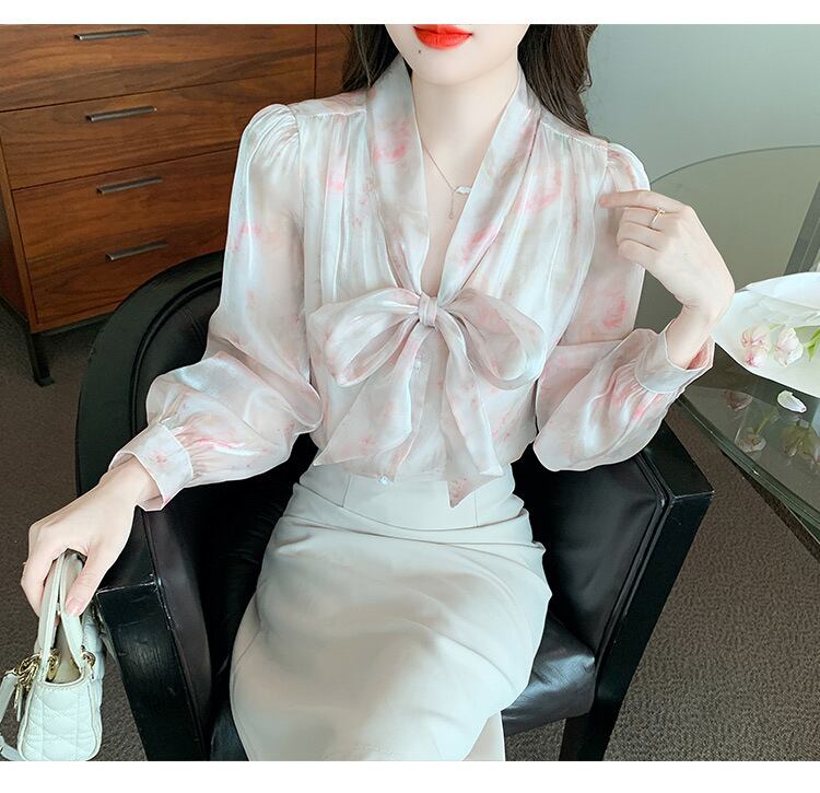【tops】リボン付きシャツトップス　M18480
