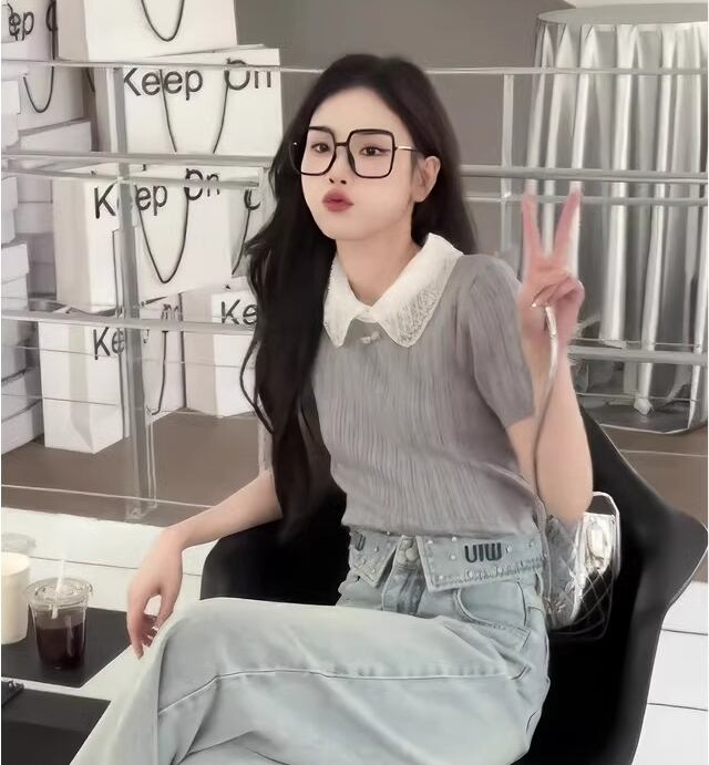 【tops】レース切り替えニットTシャツG20277