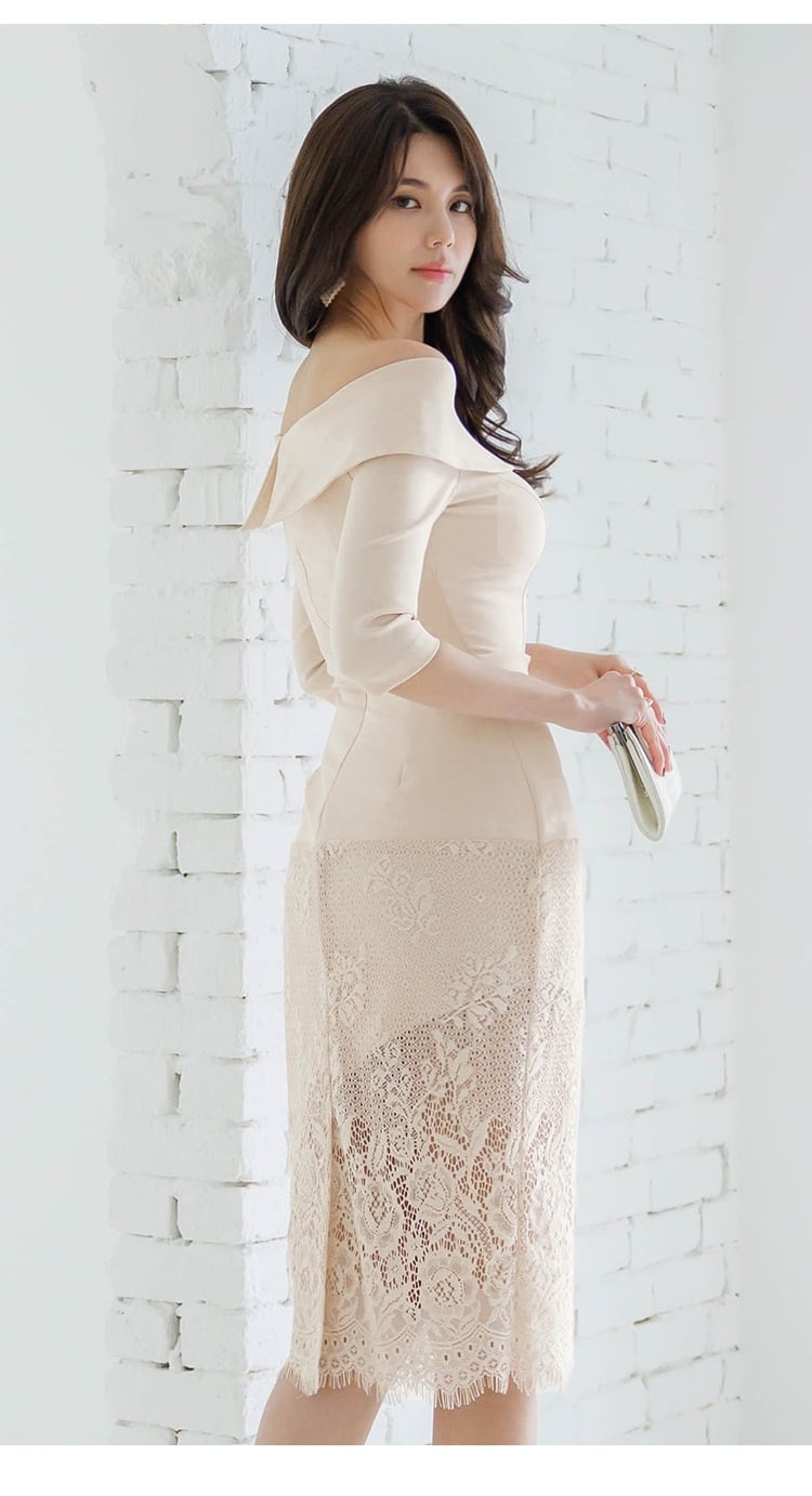 【dress】オフショルダーレース切り替えワンピース G21304