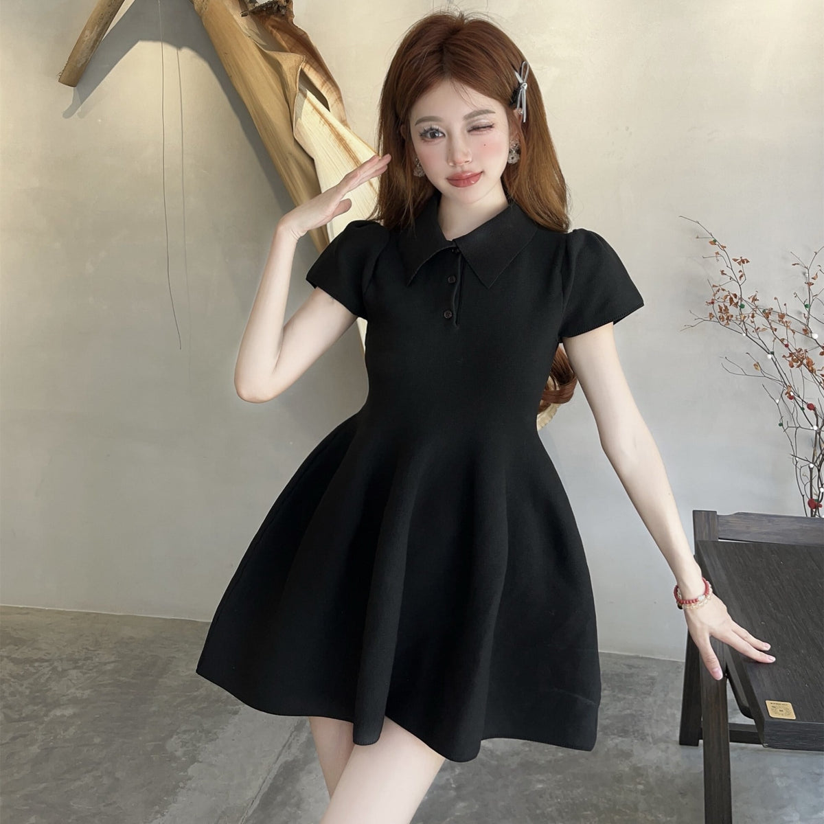 【dress】ポロネック立体感ミニワンピース　N2667